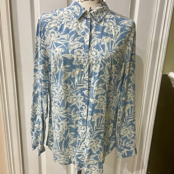 Tommy Bahama flora print sketched Woman Island trend blouse 100% Tercel  Size M - Picture 2 of 14